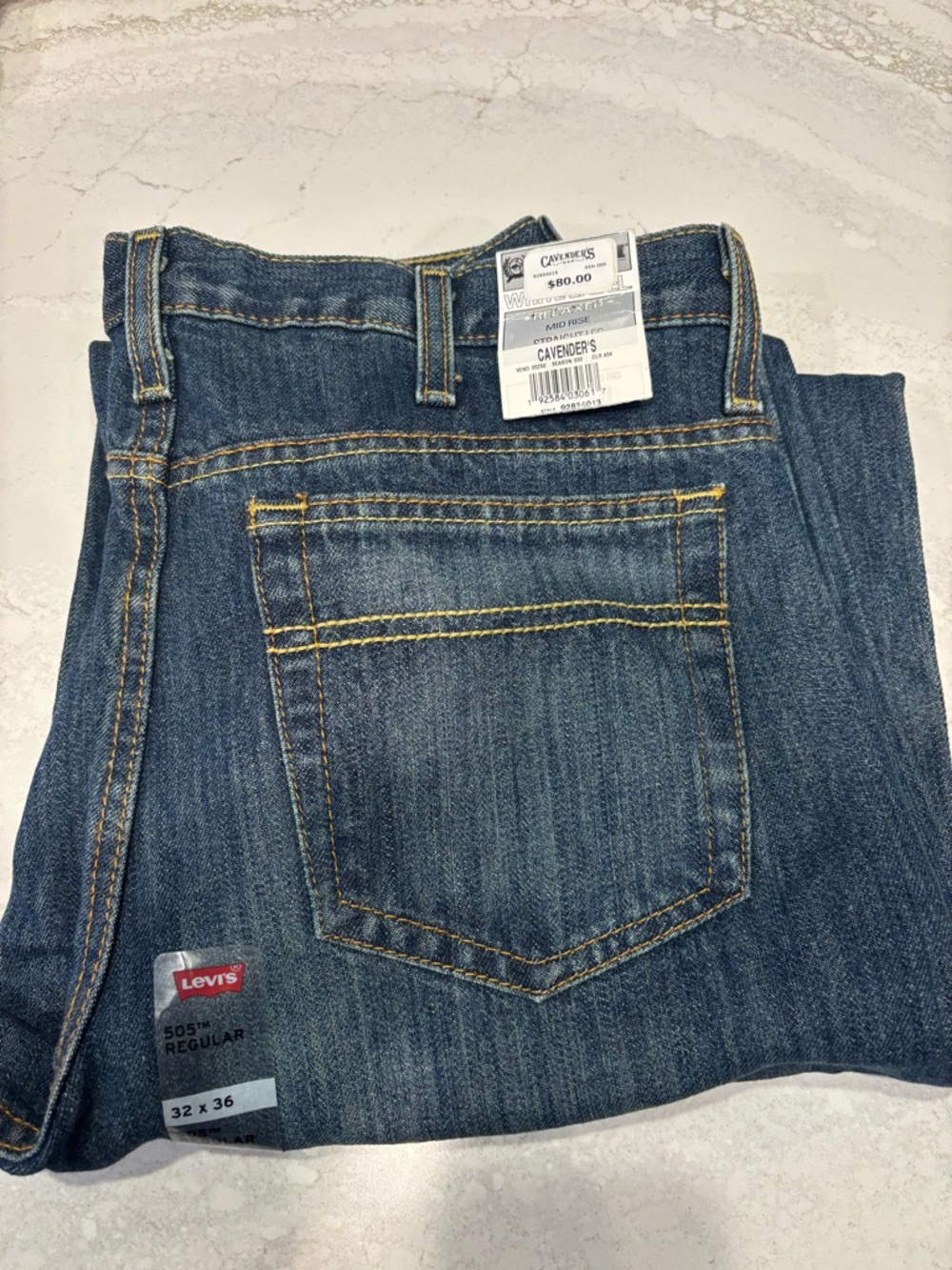 Levi's Men's Straight Jeans in Medium Blue with Gold Stitching